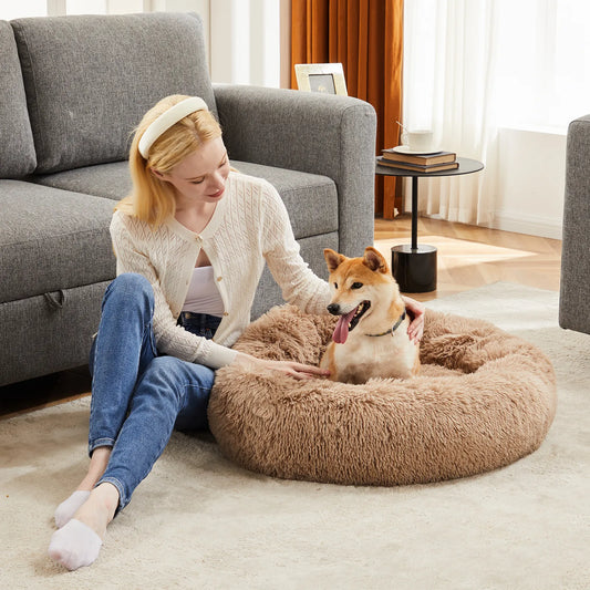 Anti-Slip Round Fluffy Plush Faux Fur Cat Bed